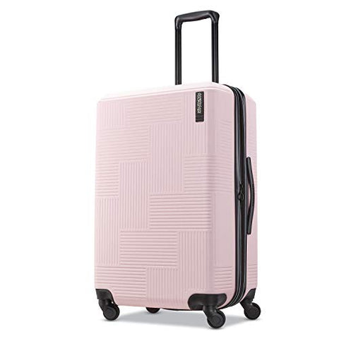 American Tourister Stratum XLT Expandable Hardside Luggage with Spinner Wheels, Pink Blush, Checked-Medium 25-Inch