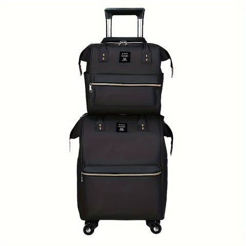 2pcs/set Unisex Large Capacity Waterproof Oxford Cloth Luggage And Tote Bag, Suitable For Business Traveling And Moving
