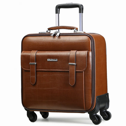 Quality Leather Trolley Luggage Travel Bag16 18 20 22 24 Commercial Universal Wheels Cow Split